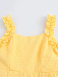 Fashion French Yellow Suspender Dress Long Dress 2025 Summer Ruflle Square Collar New Dress A-line Simple Fashion Woman Clothing