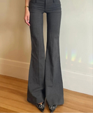 Y2K Vintage Slightly Flared Suit Pant Fashion Elegant Casual Low-rise Straight Skinny Solid Trousers Streetwear Clothes