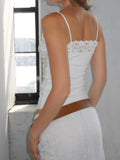 White Lace Frill V Neck Camisole Women Elegant Slim Spaghetti Straps Tops Y2K Aesthetic Sleeveless Tank Top Coquette