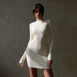 New Autumn Knitted Turtleneck Dress Women Long Sleeve Bodycon Midi Dresses Female Elegant Fashion Solid Color Skinny Dress