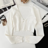 Rib Knit Crop Top with Keyhole Criss-Cross Front Long Sleeve V-Neck Short Sweater Pullovers Women Teen-girl Y2K 90s Outfit