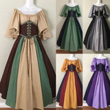 Pbong  Halloween Costumes for Women Medieval Retro Contrasting Color Slim Swing Dress One-word Shoulder Dress Love Live Cosplay