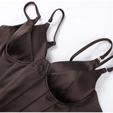 Women Solid Deep-V Satin Camisole Corset Top Elegant Double-Strap Fitted Cropped Back-Tie Chic Versatile Date Lady Tops
