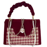 Retro Flower Pearl Beaded Shoulder Bags for Women Vintage Velvet Female Chain Crossbody Bag Ladies Handbags Clutch Purse