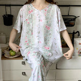 Pbong  Summer New Arrived Retro Pajamas Women Floral Printing Night Suit Female Short Sleeve Sleepwear For Sleeping Pyjama Night Wear