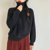 High Neck Button Down Cardigan Women Long Sleeve Knitted Sweater Jacket Cozy Knitwear Teen-girl Fall Winter Basic Chic Knitwear
