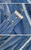 Fashion Lace Denim Shirt Women Clothing Autumn/Winter Retro Loose Casual Jackets Ruffled Collar Long Sleeve Blouses Women Tops