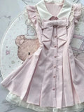 Pbong  2000s Harajuku Vintage Lolita Dress Y2k Japanese Kawaii Sweet Flying Sleeve Short Party Dress Bow Lace One Piece Dress Korean