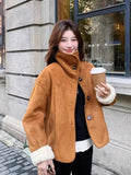 Y2K Faux Lamb Suede Jacket Women Warm Winter Streetwear Retro Coat Korean Casual Loose Long Sleeve Single Breasted Outwear