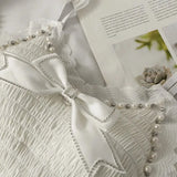 Summer Lace Bow Camisole for Women Pleated Crop Tops Vintage Clothes Harajuku Solid Sexy Ladies Sweet Elegant Camisole