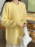 Pbong  Loose Korean Sle Women's Knitwear Autumn Winter Twist Sweater Casual Slimming Lazy Sle Overhead Long Sve round Ne