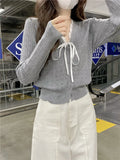 Women's Pointelle Knit Cardigan with Bow Long Sleeve Button Front Sweater Openwork Cardi Teen-girl Fairycore Balletcore Outfit