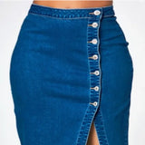 Pbong  Skirts Denim Women Mid Length Skirt Sexy Hip Wrap Tight High Waist Solid Casual Elegant Splice Regular Autumn Winter
