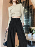 Botvotee 2025 New Women's Luxury Stripe Wide Leg Pants High Waist Flowy Dress Trousers Elegant Office Pants Fall Winter Fashion