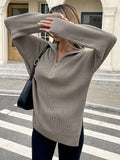 High Collar Zipper Long Pullover Knitted Sweater Autumn Winter Fashion Warm Cozy Knitwear for Women