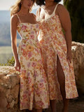 Print Slim Bodycon A-line Dress Women Spaghetti Strap 2023 Summer Dress Midi Long Split Nightclub Sexy Party Dresses