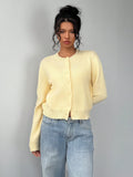 Autumn and winter new simple plain color long sleeved cardigan knitted sweater