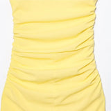 Wrinkle Slim Fit Slit Asymmetric Long Dress Fashion Slanted Shoulder Party Dress New Elegant Chic Yellow Tight Vestidos