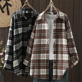 Pbong  Loose Fit Casual Plaid Shirt Single Button Long Sleeve New Arrival Women's Fashion Comfortable Cotton Linen Blend Shirt
