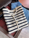 Pbong  Sweet Sle ort Knitted Sweater Cardigan Women's Soft Stripe Color Blo Autumn New Faion Anti-Aging round Ne