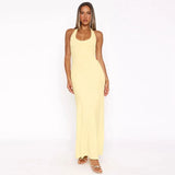 Halter Backless Sexy Maxi Dress Women Gown Summer New Solid U Neck Sleeveless High Waist Long Dress Elegant
