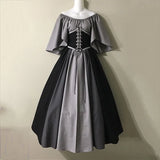Pbong  Halloween Costumes for Women Medieval Retro Contrasting Color Slim Swing Dress One-word Shoulder Dress Love Live Cosplay