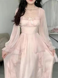 Women Elegant Solid Ruffles Fairy Dresses Korean Fashion Slim Wasit A Line Midi Dress Autumn Princess Party Vestidos New