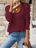 V-neck knitted off shoulder spring and autumn women's sweater can be worn externally