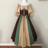 Pbong  Halloween Costumes for Women Medieval Retro Contrasting Color Slim Swing Dress One-word Shoulder Dress Love Live Cosplay