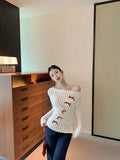 Sweet Bow Knitted Pullover Women Off Shoulder Sexy Long Sleeve Sweaters Korean Style Kawaii Autumn Winter Pullovers