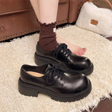 Pbong  Women's Shoes British Style Large-Toe Shoes Women's New Spring Derby Shoes Thick-Soled Height-Increasing Retro Lace-Up Loafers