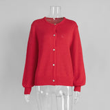 Pbong  New Autumn Women's Knit Cardigan Long Sleeve Solid Color O-Neck Button Up Loose Fit Soft Mohair Blend Fashion Sweaters