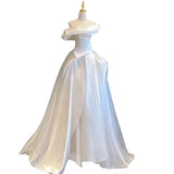 Pbong  Satin One-oulder Bridal Gown Simple Elegance Floor-Length Train Wedding Dr for Smaller Brides Outgoing Chic Sle