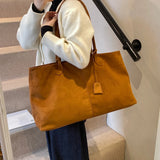 Pbong  Large Capacity Faux Suede Shoulder Bags Solid Simple Big Handbags Women Elegant Retro Female Bags New In Casual Totes