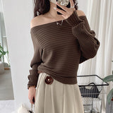 Off Shoulder Knit Top for Women Slash Neck Batwing Sleeve Off-the-Shoulder Sweater Pullover Autumn Winter Elegant Fashion Outfit
