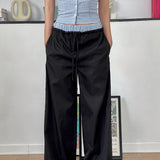 Pbong  Fashion Pants Women y2k Plaid Patchwork Elastic Waist Wide Leg Loose Trousers Sweatpants 2000s Clothing Streetwear