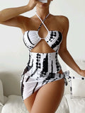 One Piece Swimwear Female With Skirt Halter Swimsuit Women Beach Wear Printed Bathing Swimming Suit Summer Beachwear