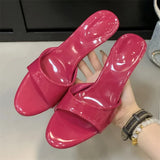 Pbong  Summer Patent Leather Open Toe Slippers Fashion Thin Low Heels Beach Prom Slide Prom Slide Shoes