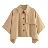 Women Summer New Fashion Standard Short Coat Vintage Lapel Button Accessories Chic Cape Coat Mujer