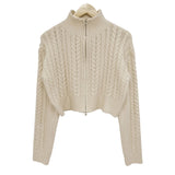 Chunky Knit Zip Up Cardigan for Women Zipper Front Long Sleet Sweater Coat Knitwear Crop Sweater Korean Chic Fall Winter Outfit