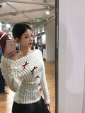 Sweet Bow Knitted Pullover Women Off Shoulder Sexy Long Sleeve Sweaters Korean Style Kawaii Autumn Winter Pullovers