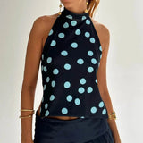 Women Y2k Graphic Print Halter Tank Top Summer Sleeveless Going Out Crop Tops Boho Sexy Backless Vacation Beach Camisoles Vest