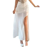 Classic High Slits Skirts Women See Through Folds Skinny Summer Trend Street Simple Versatile Girly Temperament Bottoms