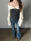 Autumn Winter Women Korean Fashion Tops Fake Two Pieces Mori Girl T-Shirts 2000s Aesthetic Coquette Tees Gyaru Ballet Core Kpop