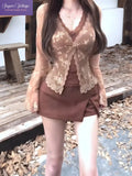 Pbong  Autumn Fashion Sweet Women Slim Fit Printing Cardigan + Lace Top + High Waist Skirt Korean Trend Elegant Chic Outfit