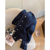 Women's Short Jacket 2025 Spring Autumn Navy Blue Fashion Lady Outerwear Temperament Long Sleeve Ladies Small Fragrant Coat