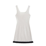 Square Collar Knit Pit Stripe Short Dress Chic Patchwork Sleeveless Slim Summer Women Dress Fashion Tight Female Clothing New