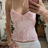 Sexy Sequin Rhinestone Crop Tops Women Y2k Fairy Coquette Camis Pearl Glitter V Neck Backless Tank Shirt Vest Beach