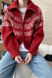 Women Fair Isle Sweater Zipper Front Collared Zip-up Sweater Knit Jacket Cozy Knitwear Teen-girl Fall Winter Vintage Outfit