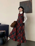 Winter Plaid A-line Skirt Women Clothing Woolen Vest Dress Sweet Age Reduction Vintage Dresses Korean Fashion Vestidos